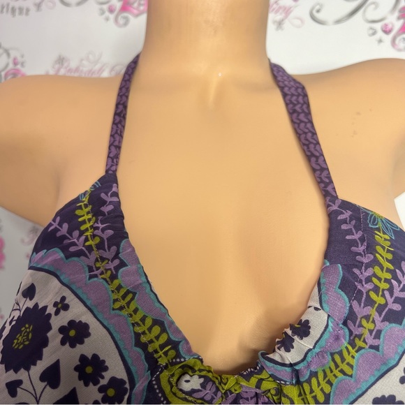 Wicked dress paisley print purple green blue white long maxi halter padded top - Picture 6 of 12